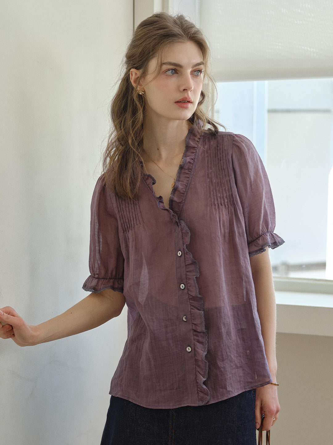 Harper Ruffle Collar 100% Ramie Blouse