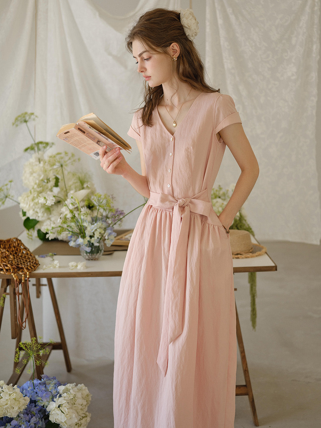 Sofia V-Neck Bow Dress