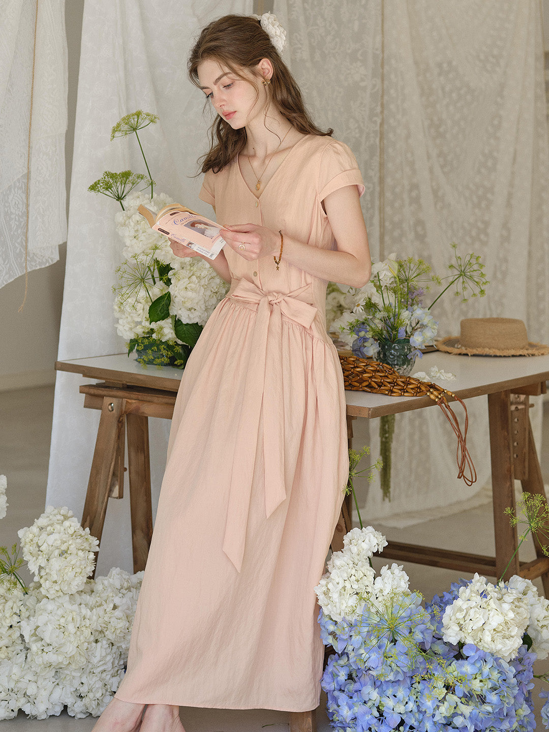 Sofia V-Neck Bow Dress