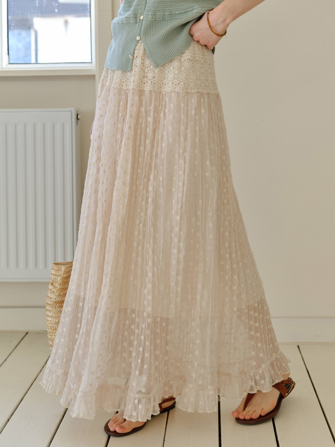 Genevieve Lace Trim Cotton Maxi Skirt