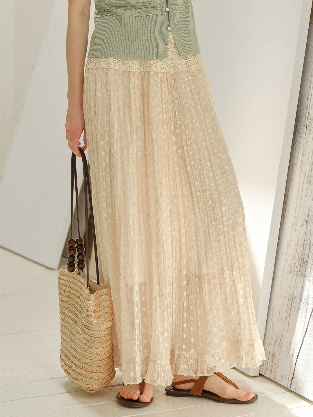 Genevieve Lace Trim Cotton Maxi Skirt