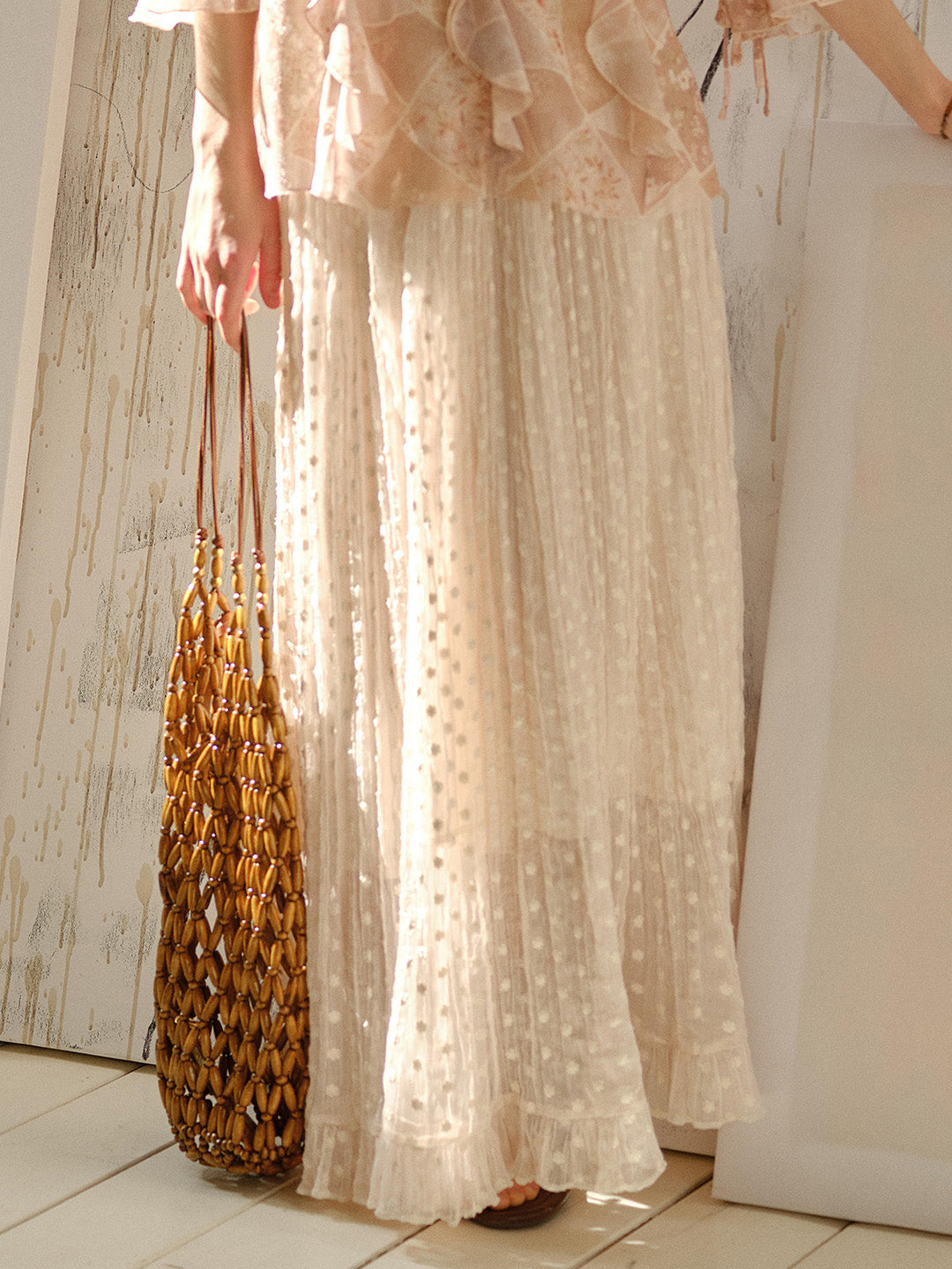 Genevieve Lace Trim Cotton Maxi Skirt