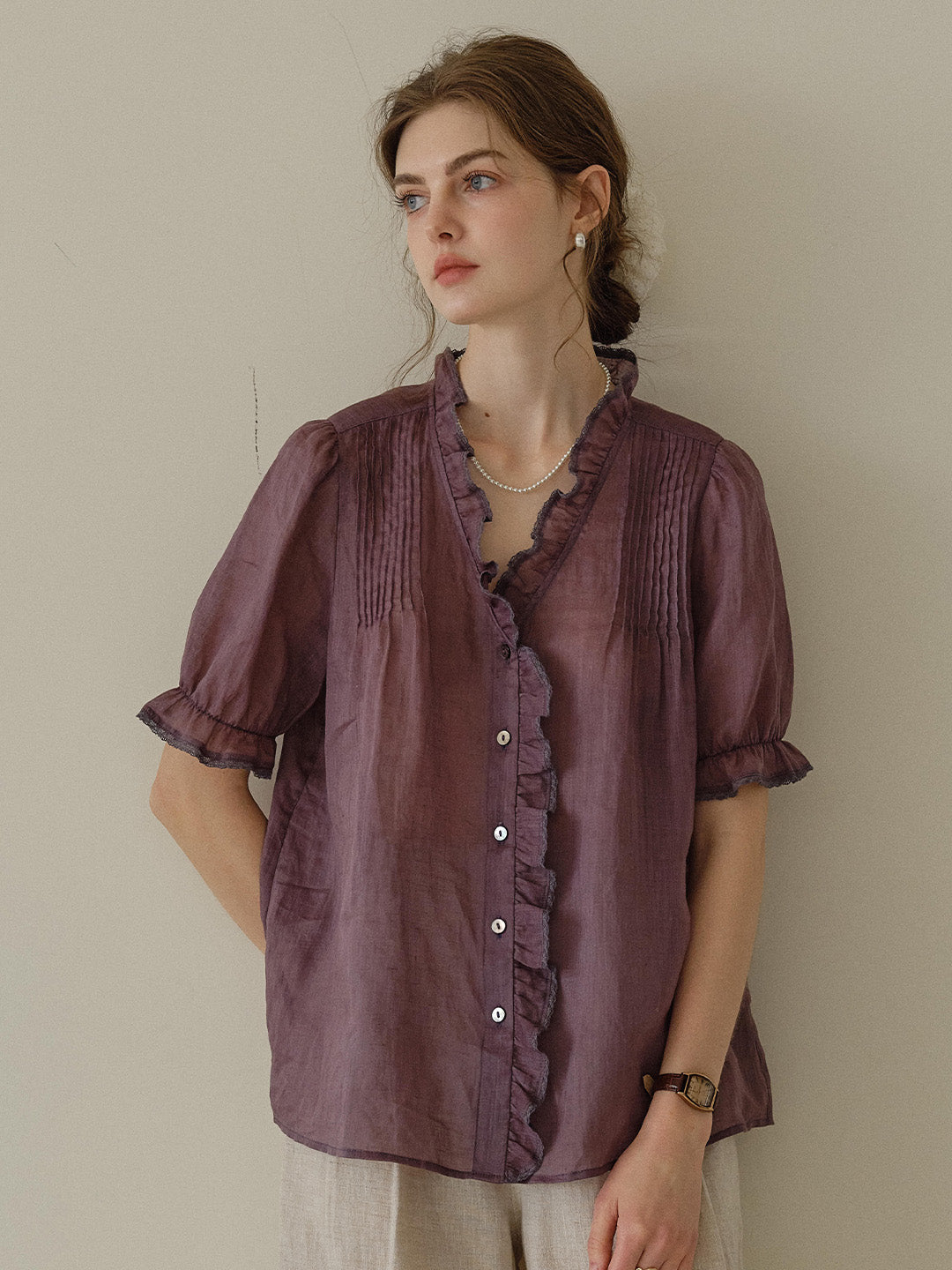 Harper Ruffle Collar 100% Ramie Blouse