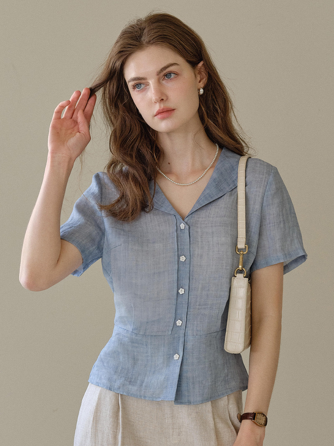 Emily V-Neck Ramie Blouse