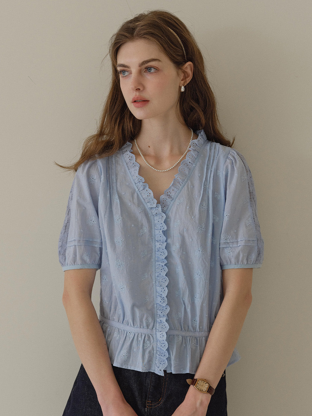 Olivia V- Neck 100%Cotton Blouse