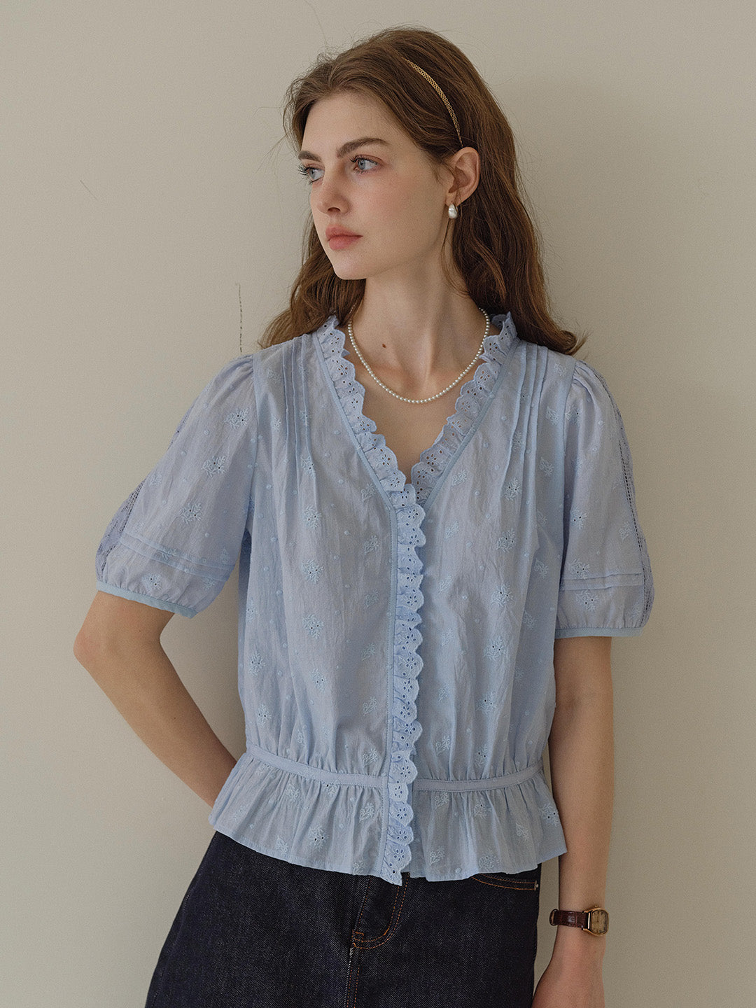 Olivia V- Neck 100%Cotton Blouse