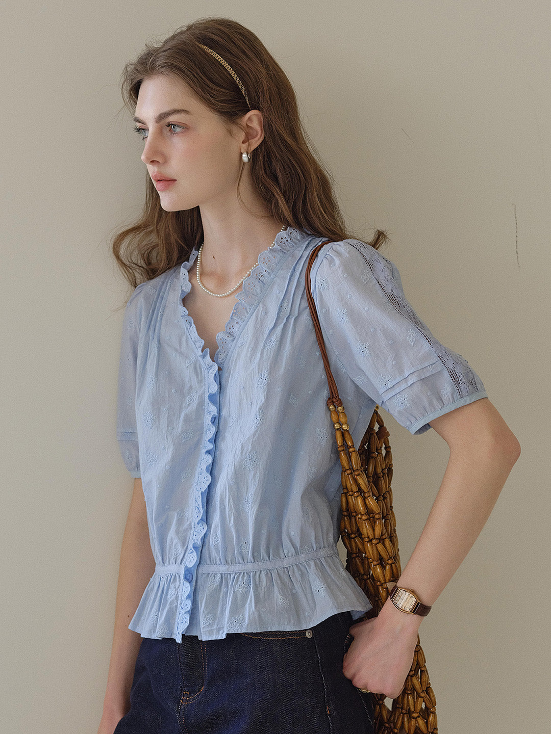 Olivia V- Neck 100%Cotton Blouse
