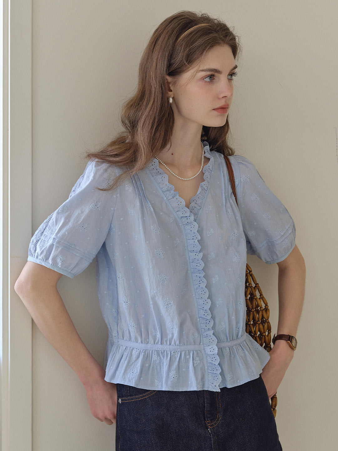 Olivia V- Neck 100%Cotton Blouse