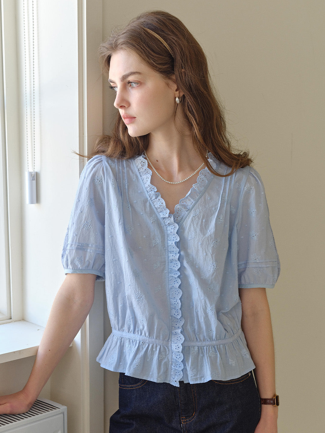 Olivia V- Neck 100%Cotton Blouse