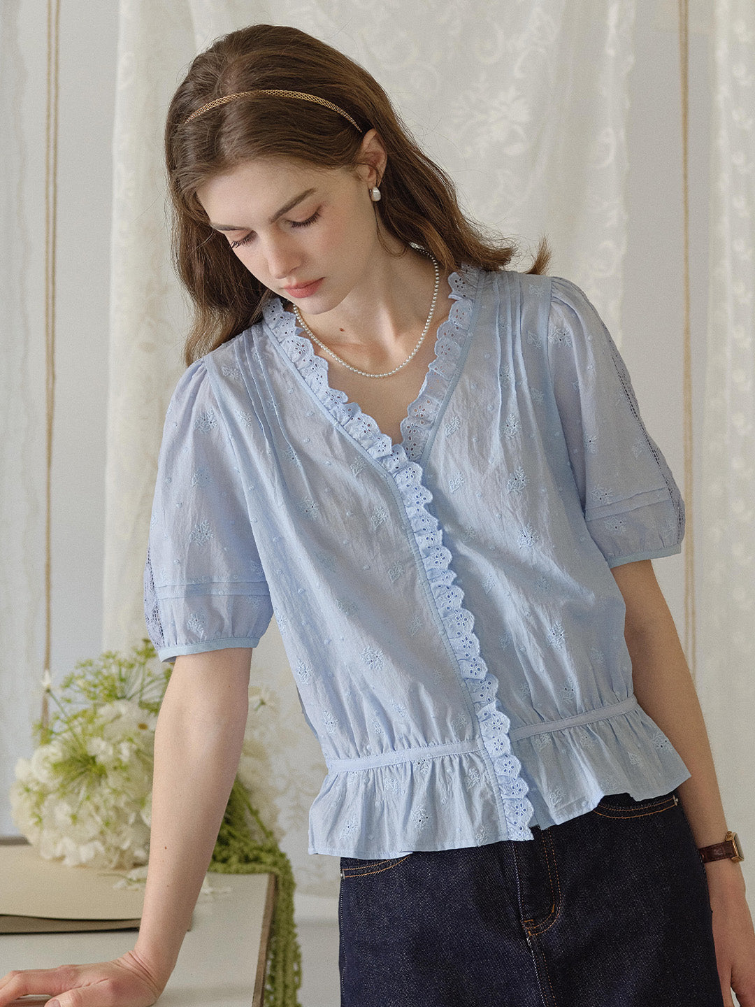 Olivia V- Neck 100%Cotton Blouse