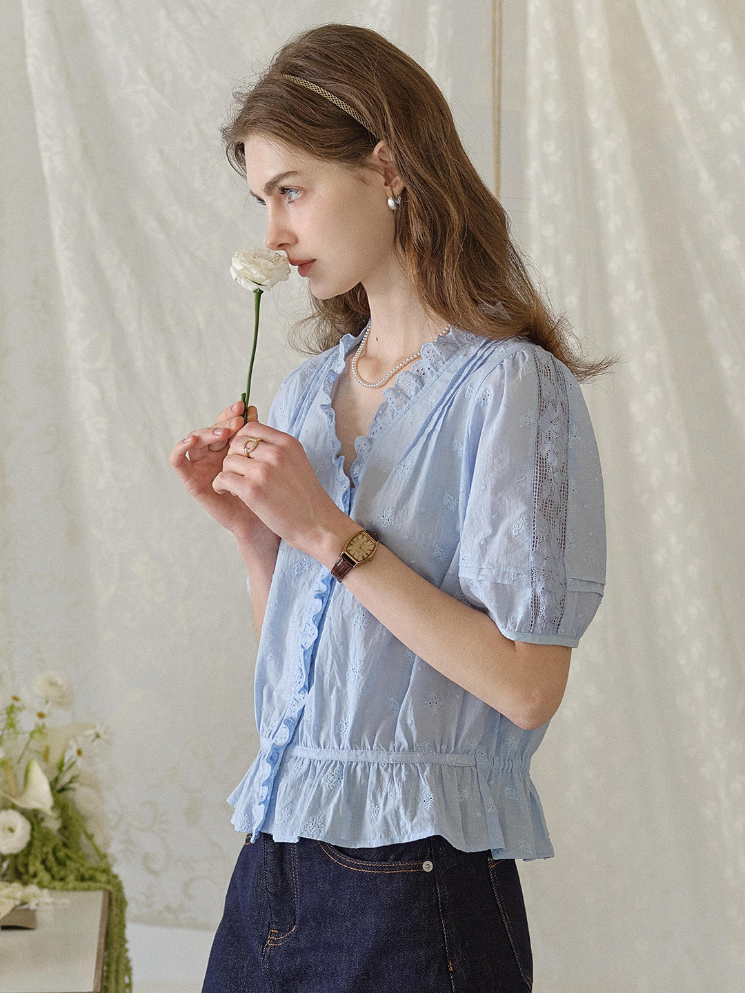 Olivia V- Neck 100%Cotton Blouse