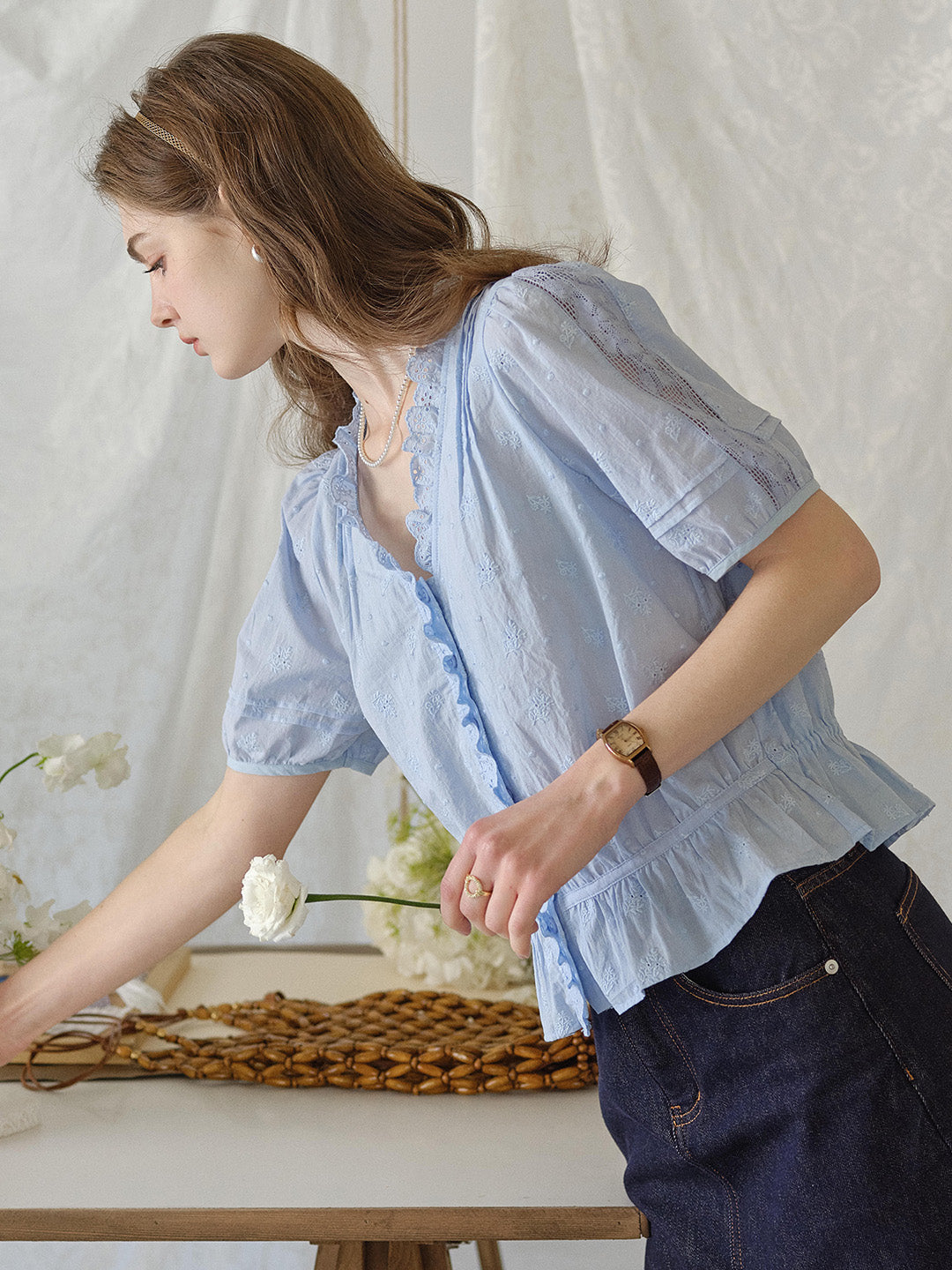 Olivia V- Neck 100%Cotton Blouse