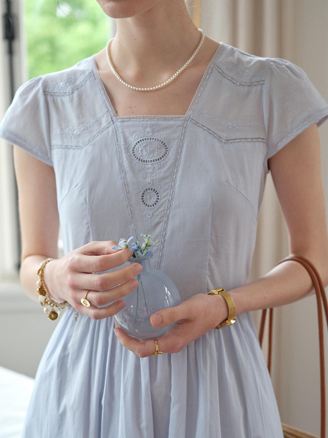 Kaia Square Neck Embroidery Dress