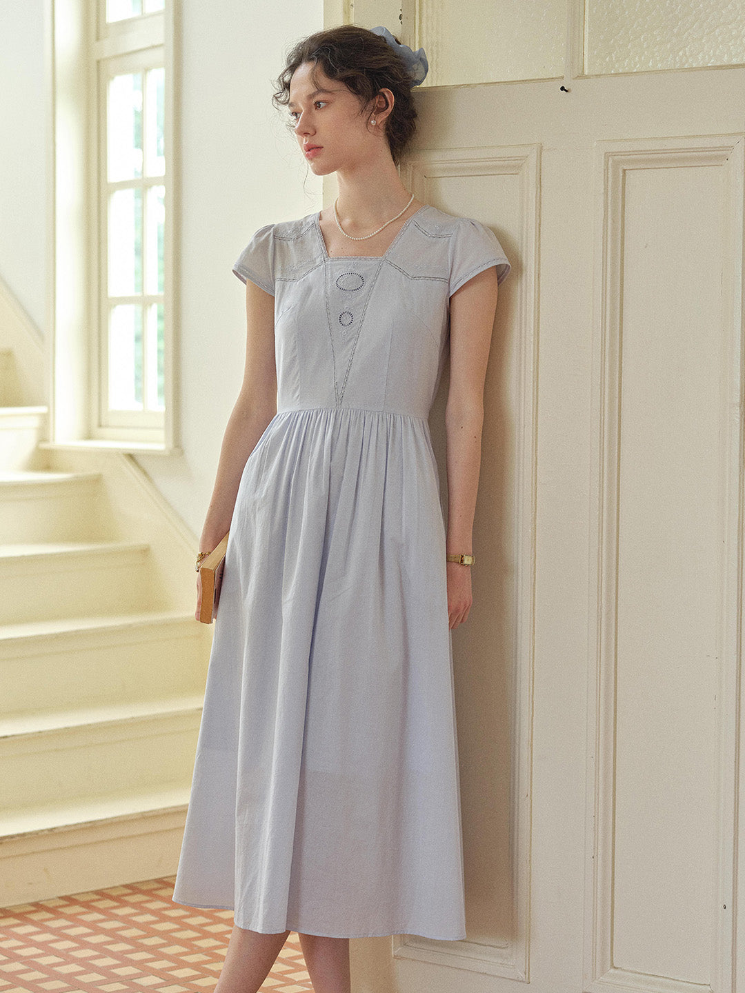 Kaia Square Neck Embroidery Dress