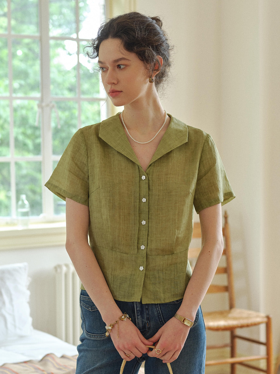 Sonnie V-Neck Ramie Shirt