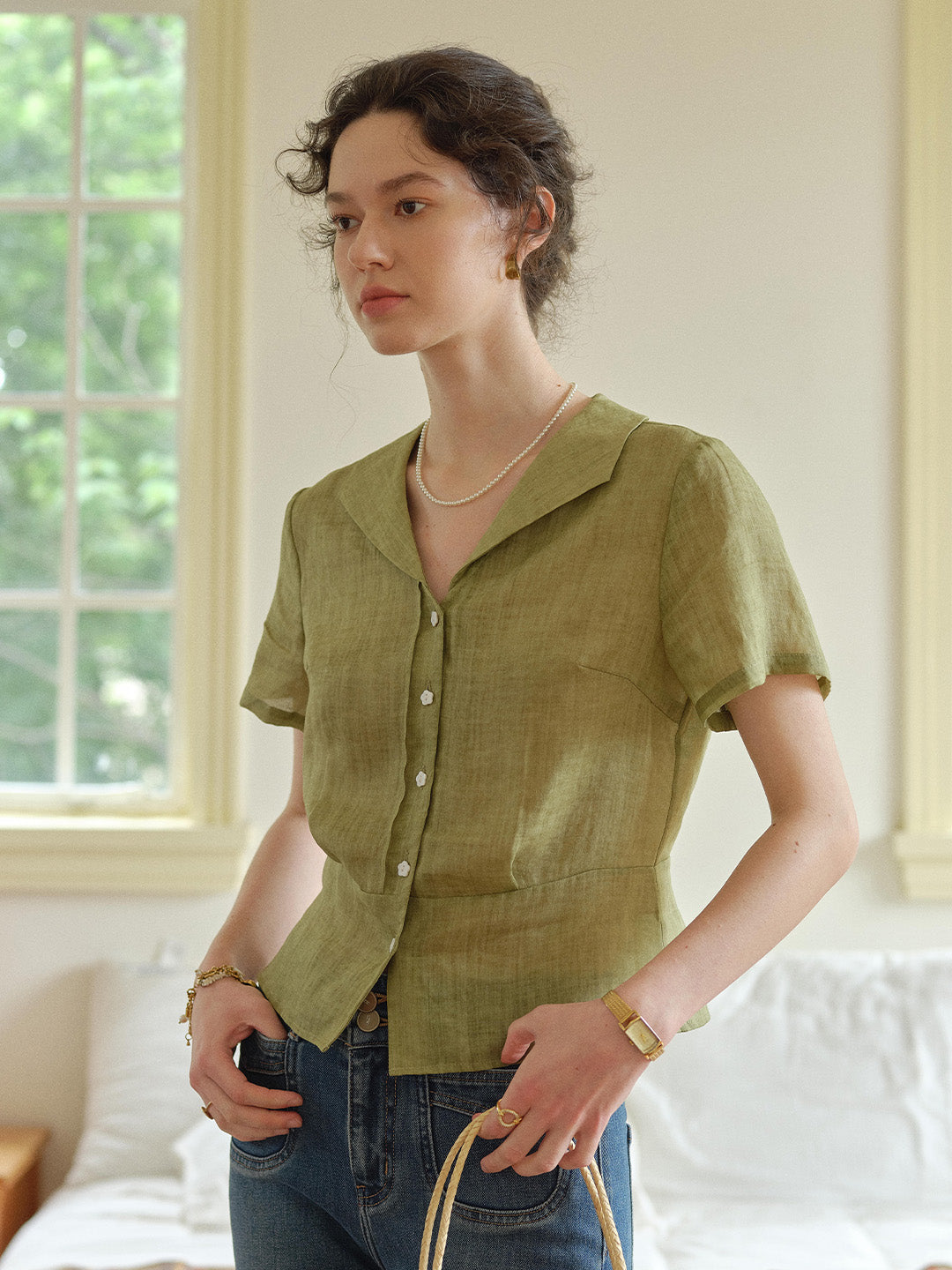 Sonnie V-Neck Ramie Shirt