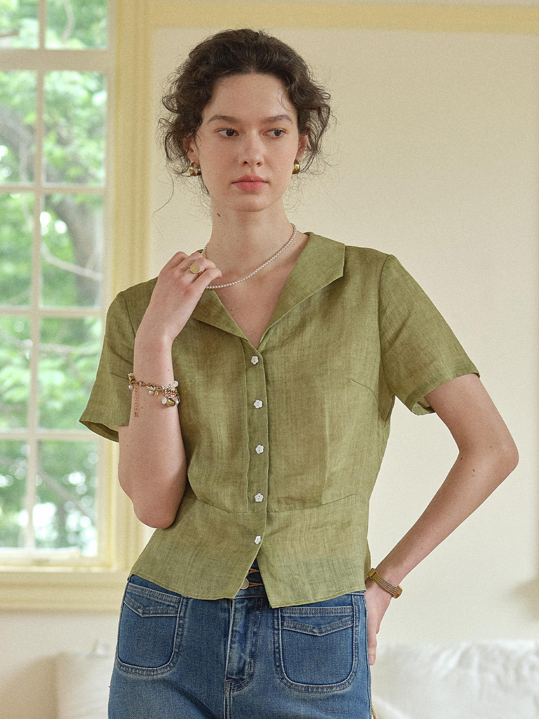 Sonnie V-Neck Ramie Shirt