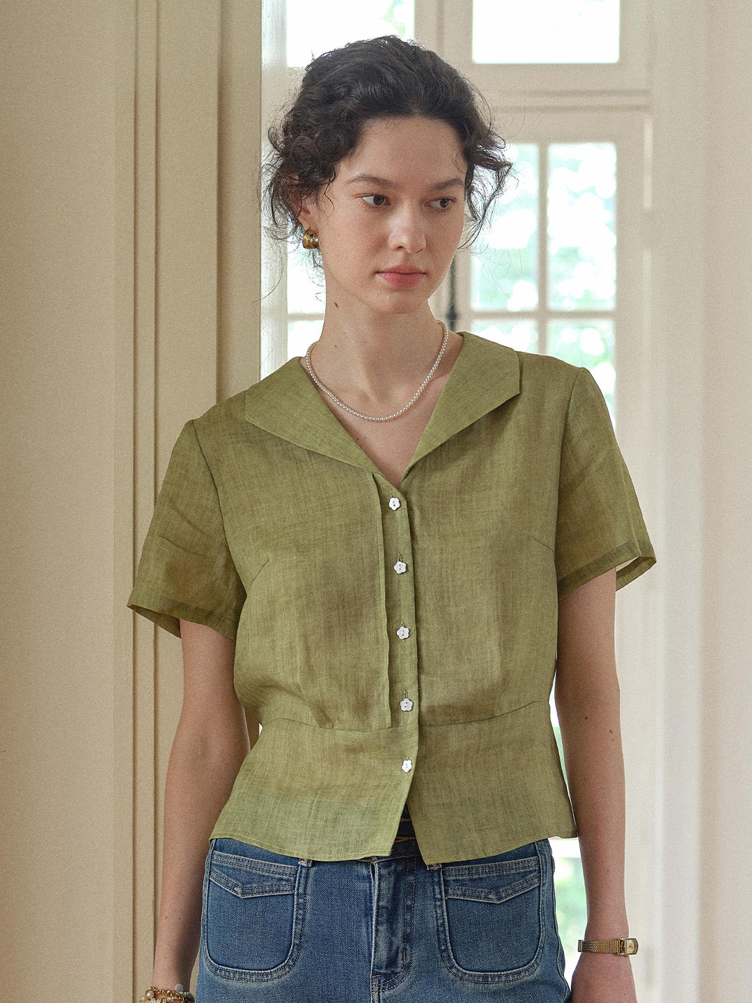 Sonnie V-Neck Ramie Shirt