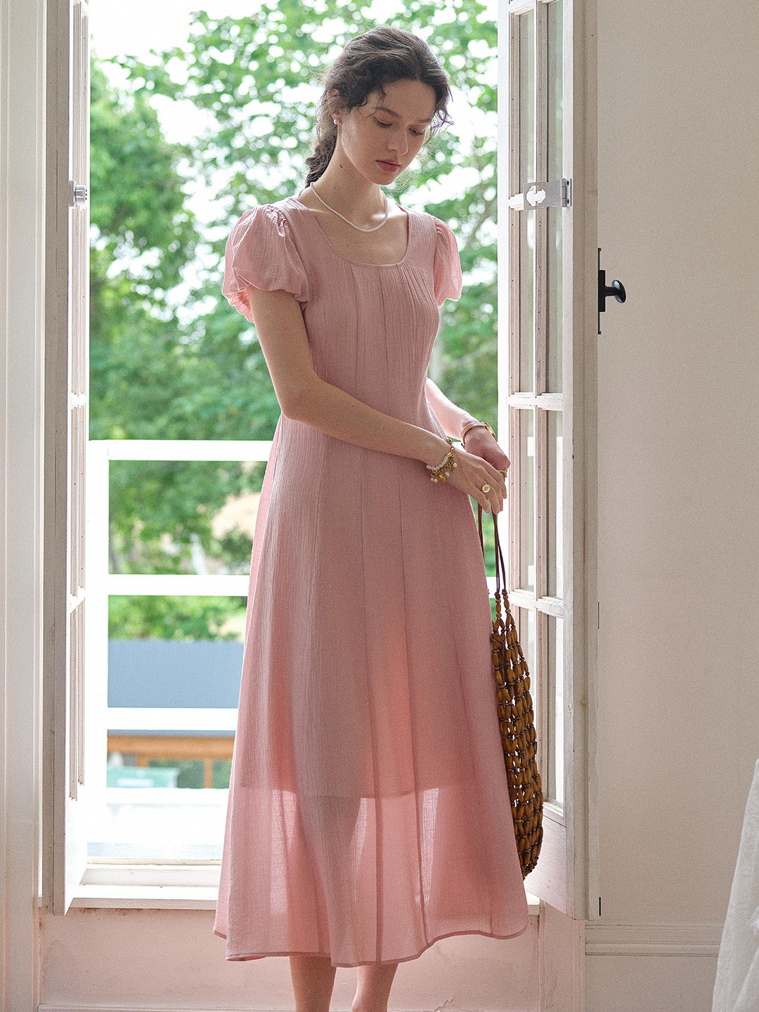 Monica Round Neck Pink Dress