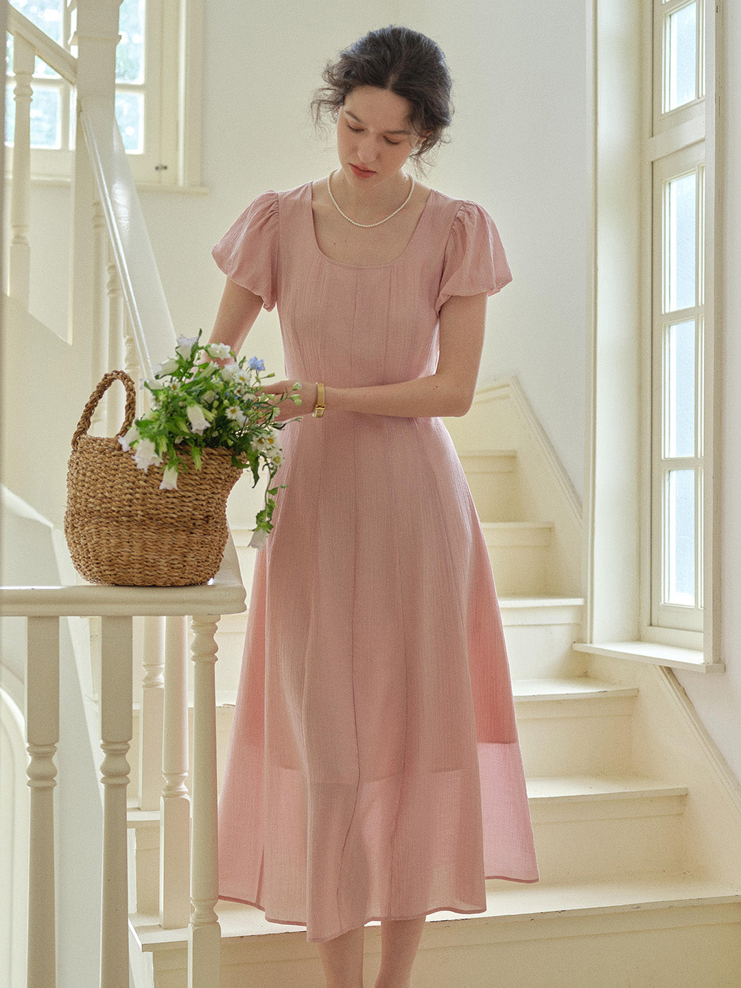 Monica Round Neck Pink Dress