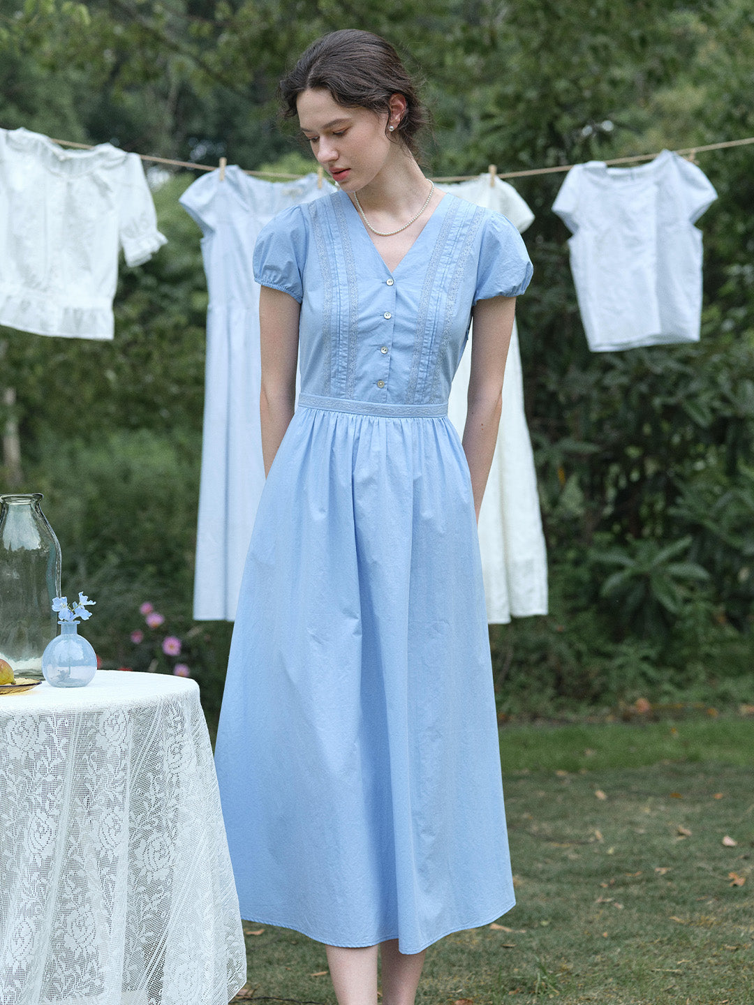 Bailee V-Neck Puff Sleeves Dress