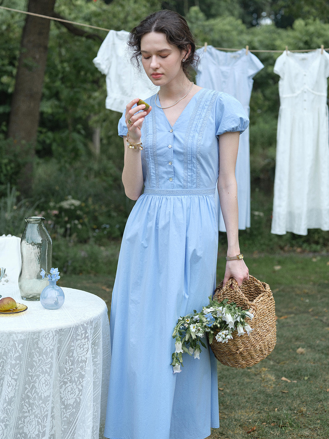 Bailee V-Neck Puff Sleeves Dress