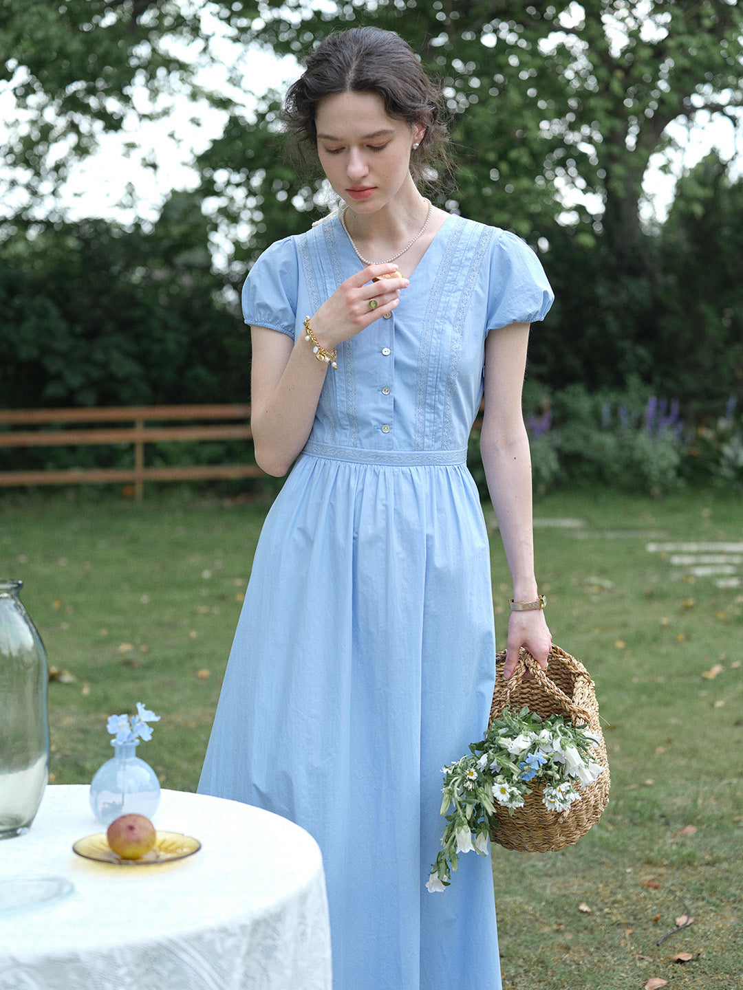 Bailee V-Neck Puff Sleeves Dress