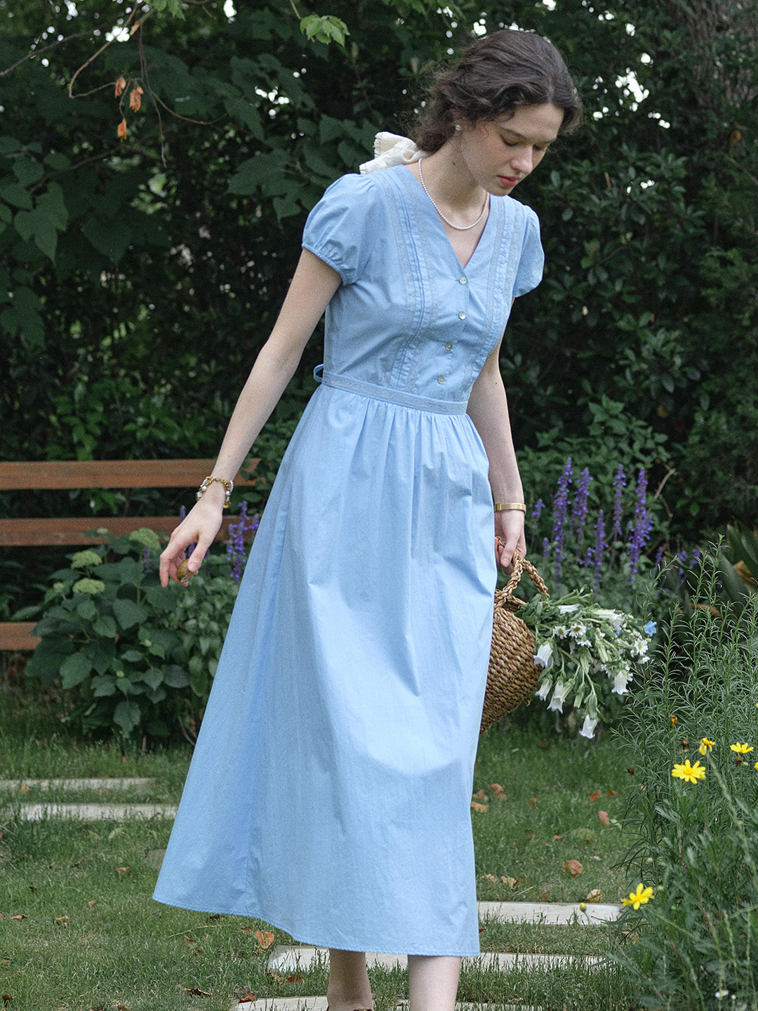 Bailee V-Neck Puff Sleeves Dress