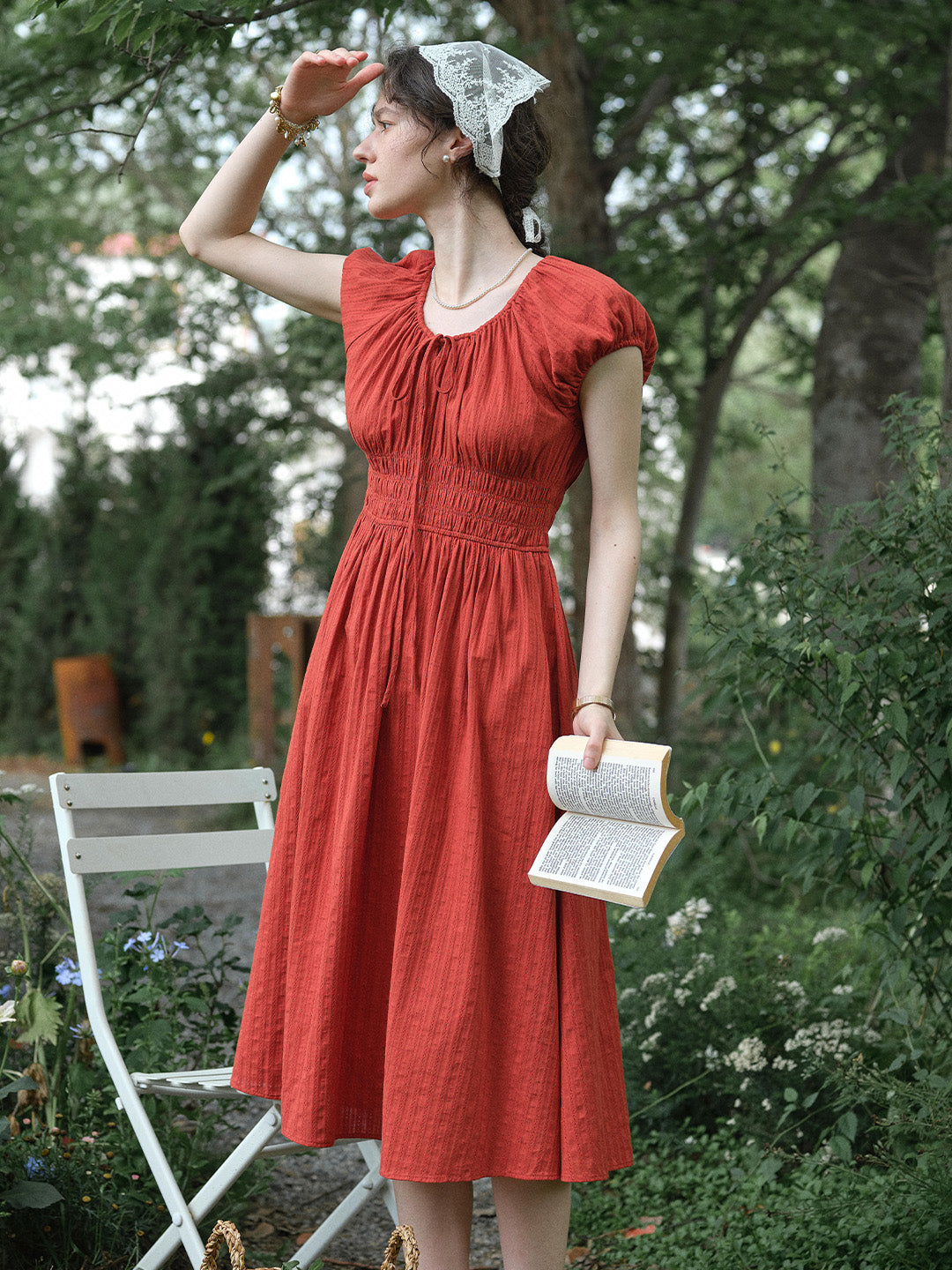 cotton red dress for women Red Organic Cotton Maxi Dress: Scarlet Bloom Flared Summer Outfit