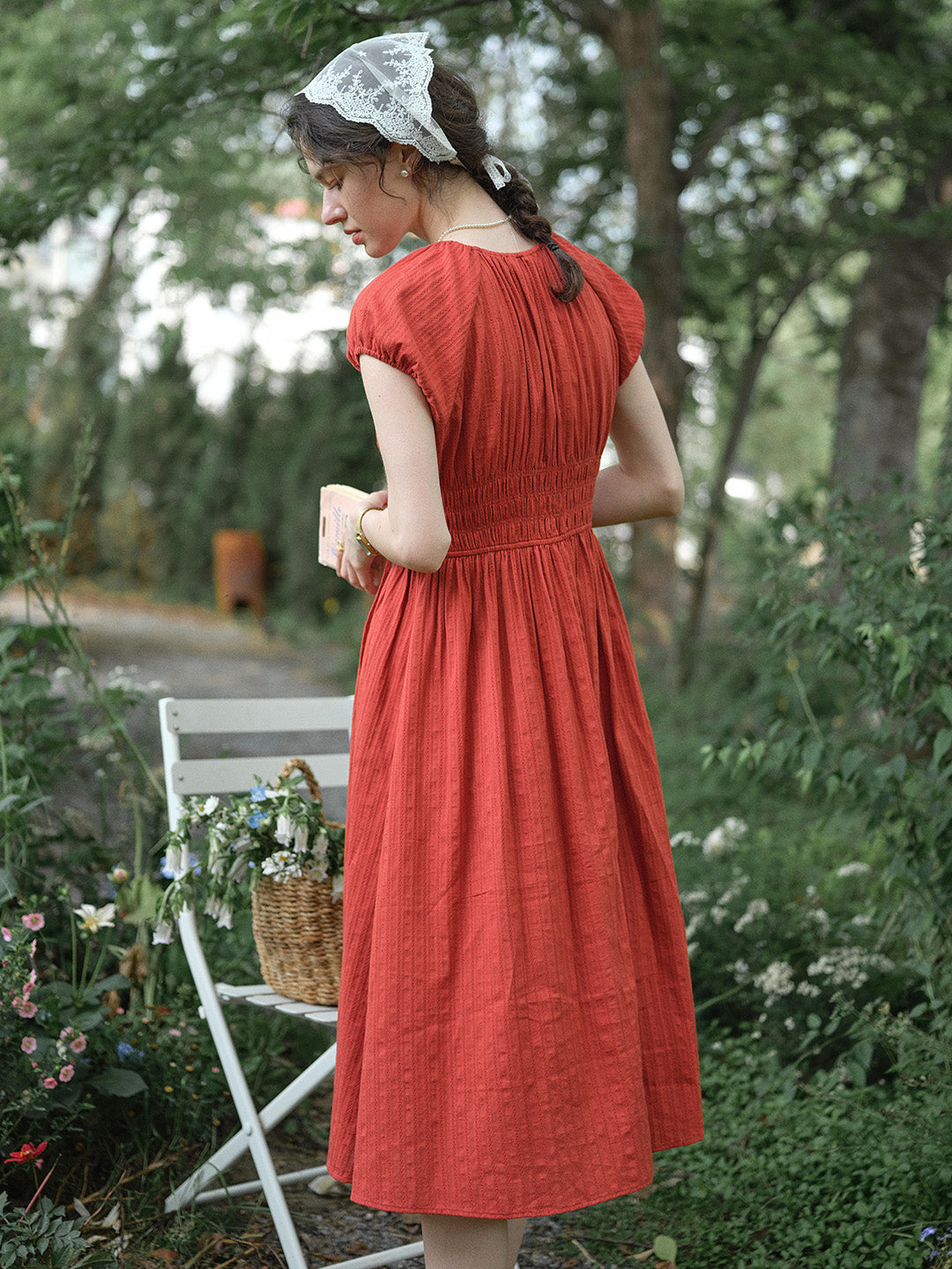 cotton dress neck Emmeline Round Neck 100%Cotton Dress, Apricot / XL