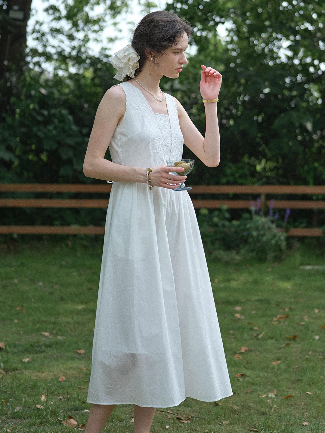 May Square Neck Embroidery 100% Cotton Sleeveless Dress