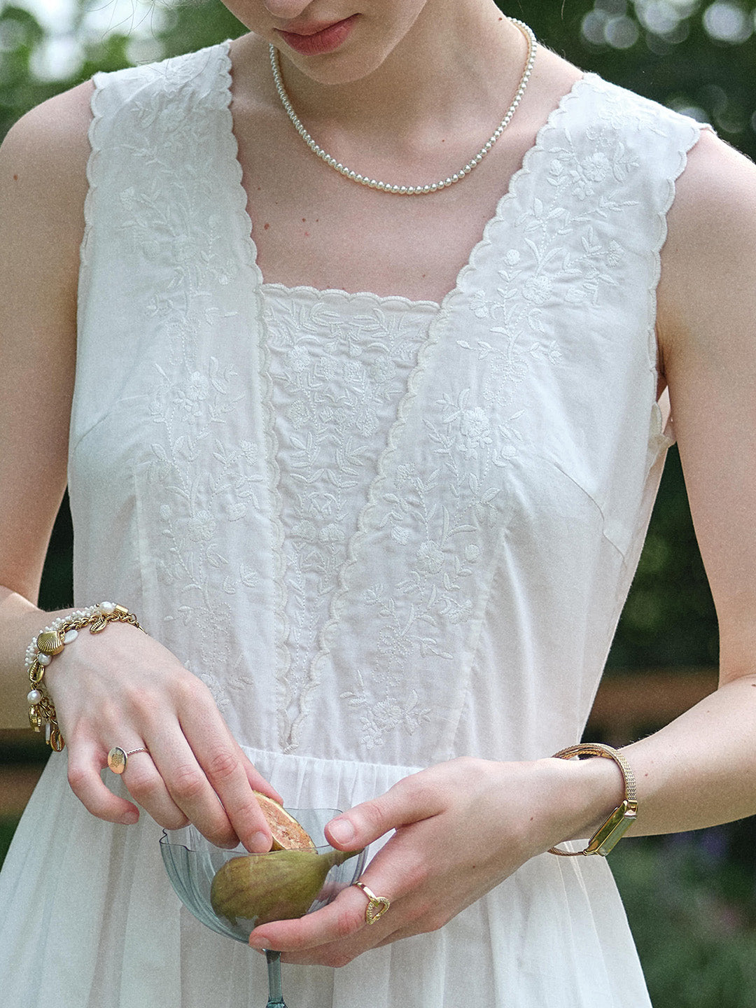 May Square Neck Embroidery 100% Cotton Sleeveless Dress