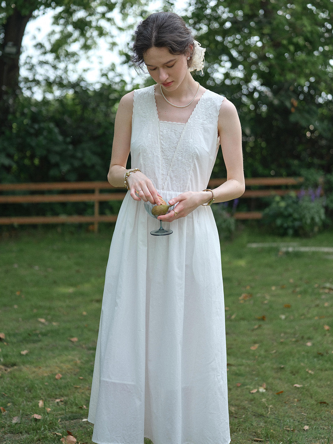 May Square Neck Embroidery 100% Cotton Sleeveless Dress