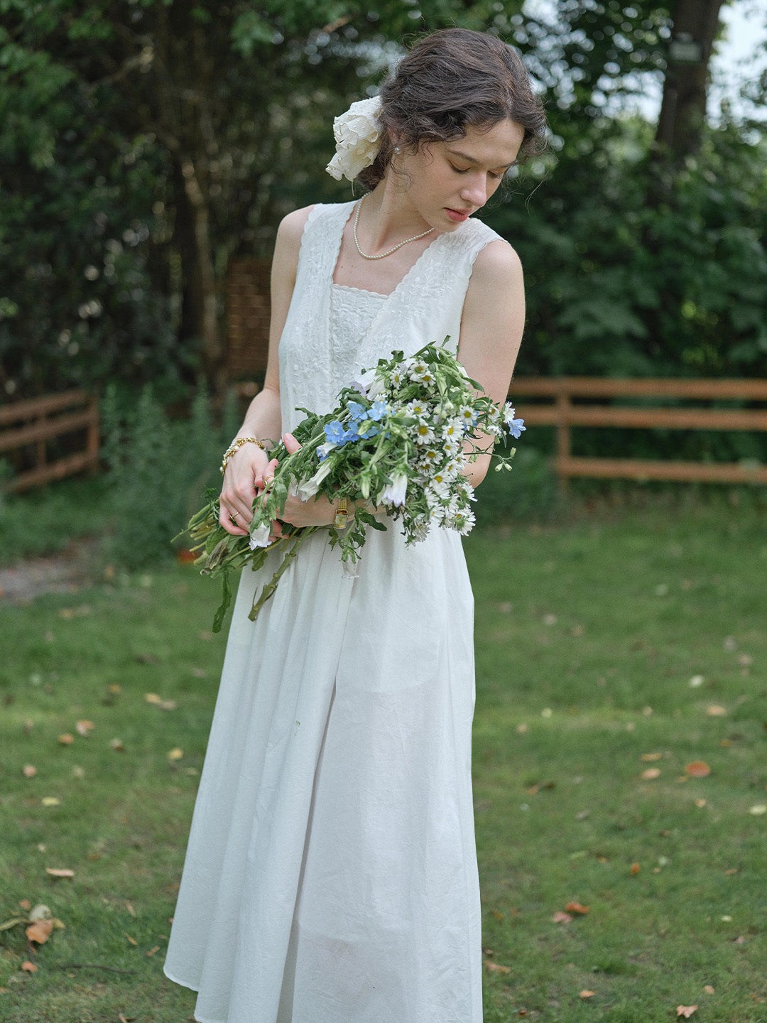 May Square Neck Embroidery 100% Cotton Sleeveless Dress