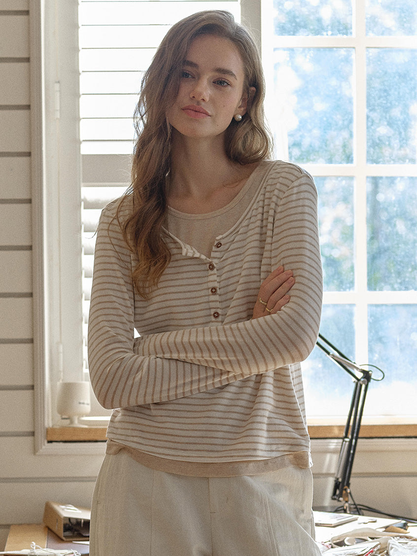 Blaire Round Neck Two-Tone Layered Blouse