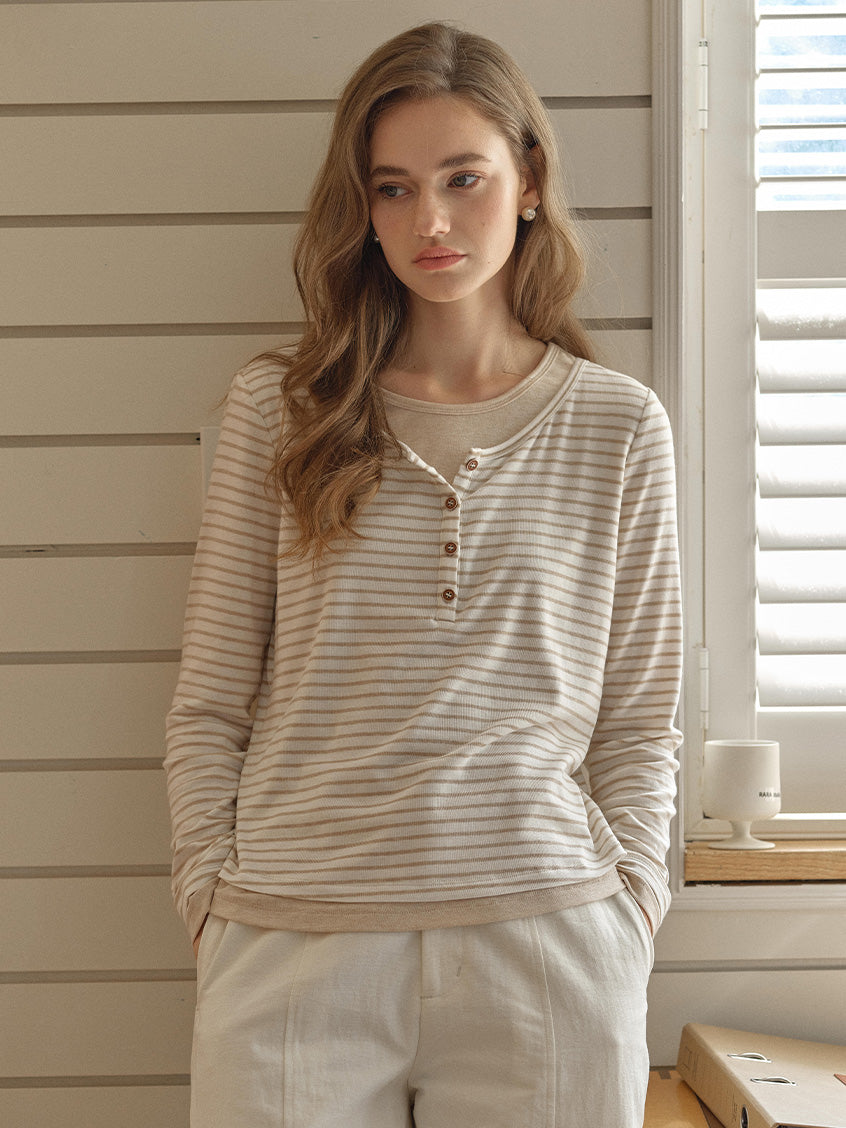 Blaire Round Neck Two-Tone Layered Blouse
