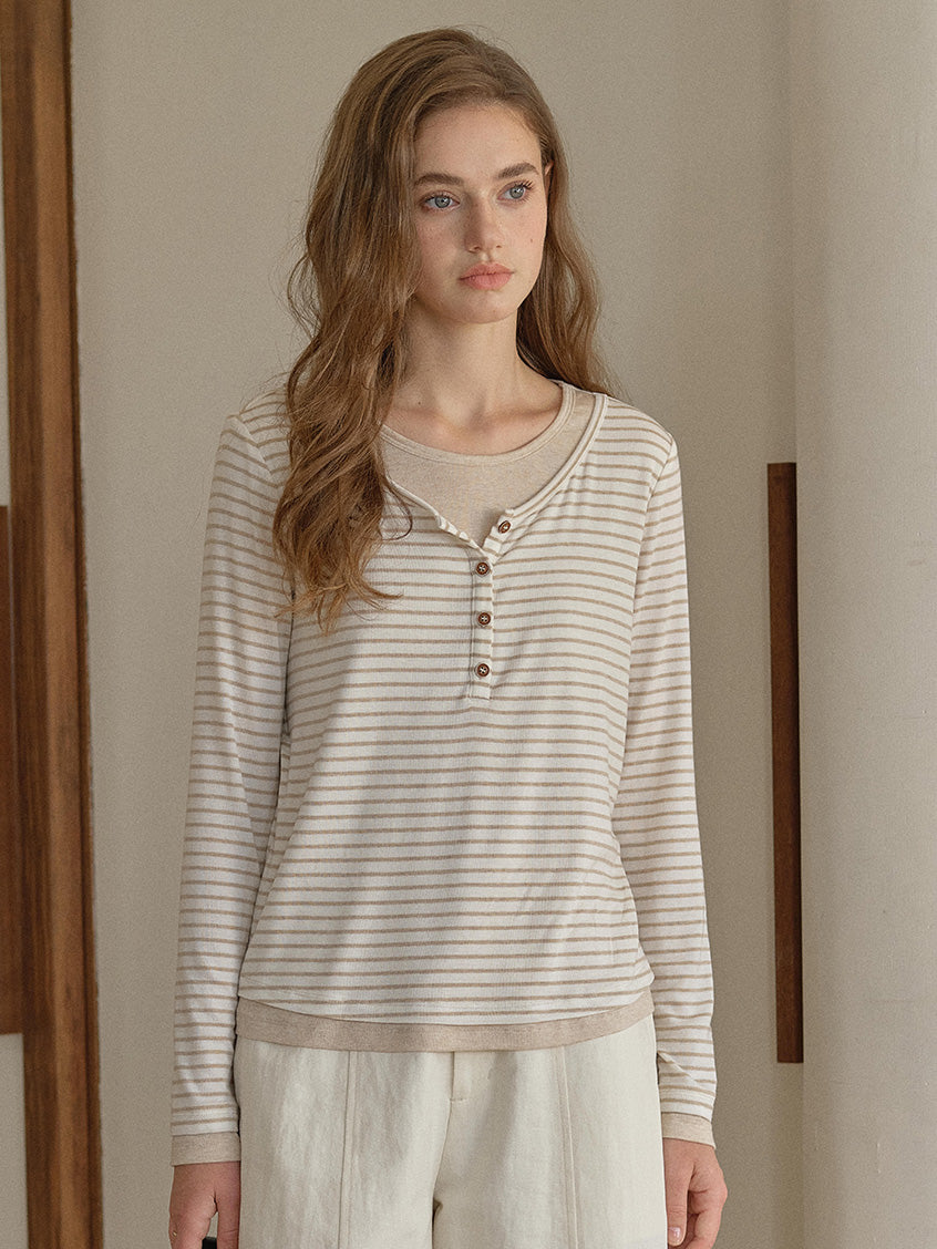 Blaire Round Neck Two-Tone Layered Blouse