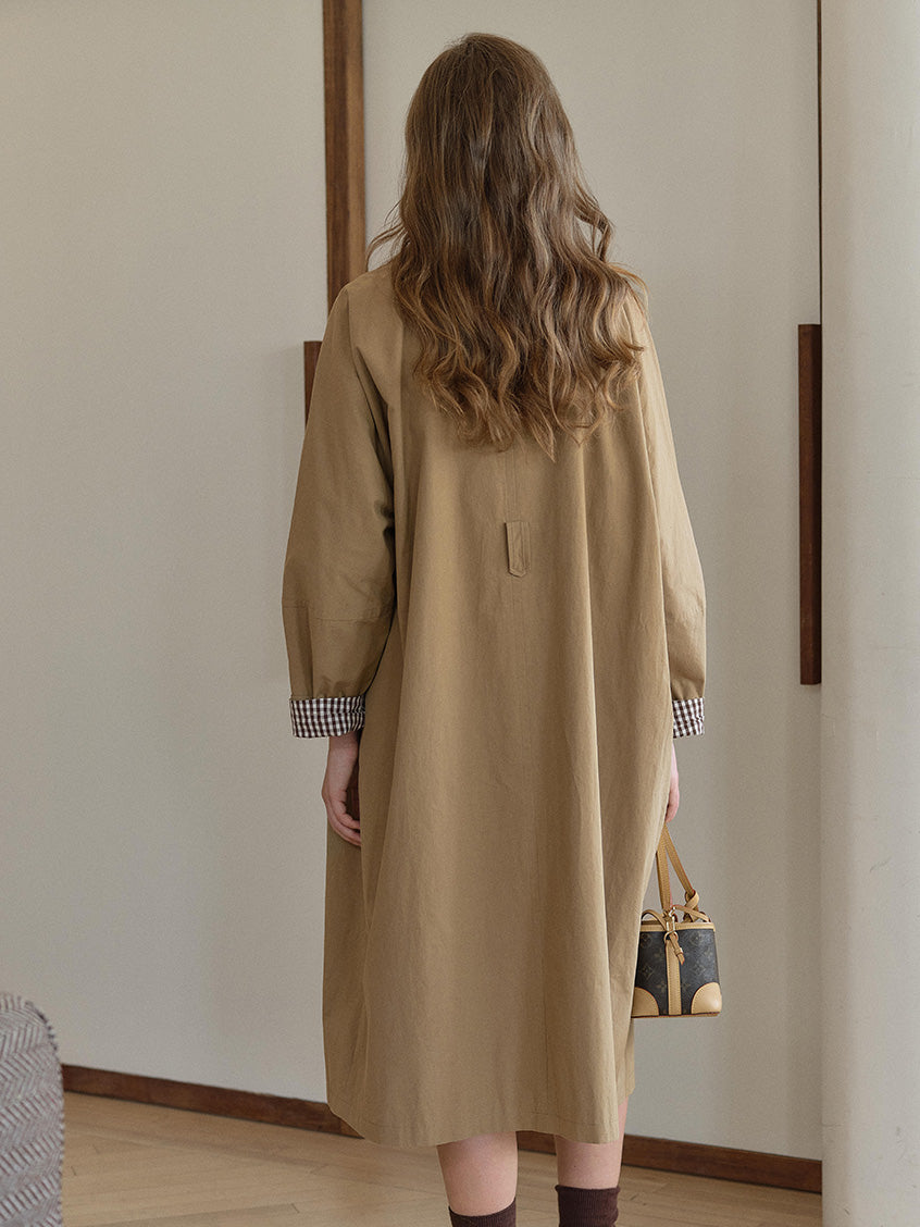 Genevieve 100%Cotton Tie-Waist Loose Mid-length Coat