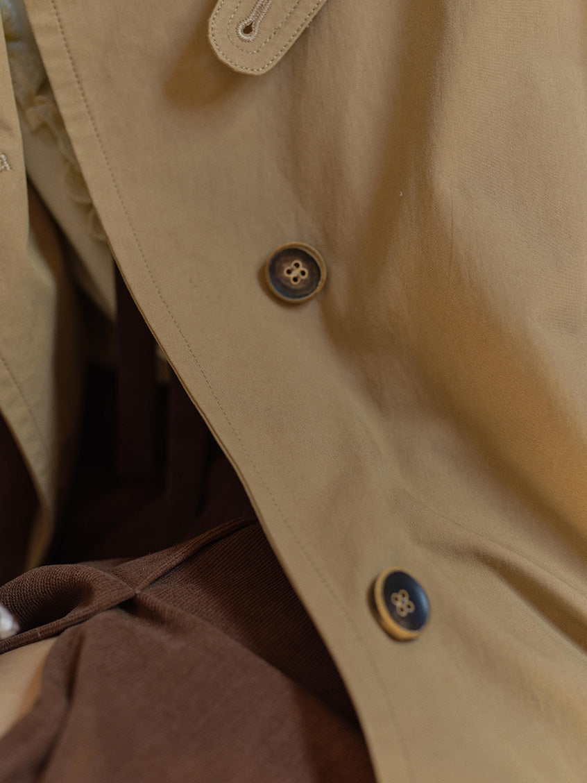 Genevieve 100%Cotton Tie-Waist Loose Mid-length Coat