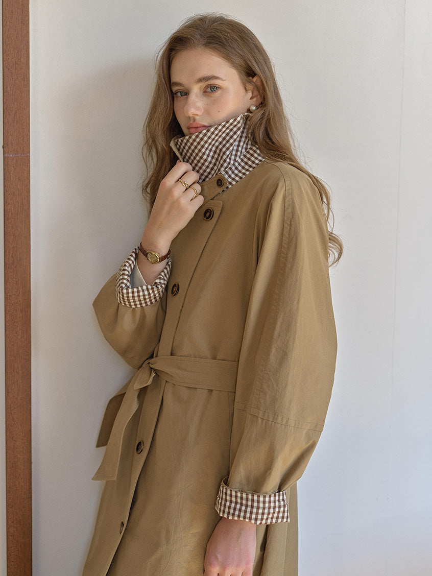 Genevieve 100%Cotton Tie-Waist Loose Mid-length Coat