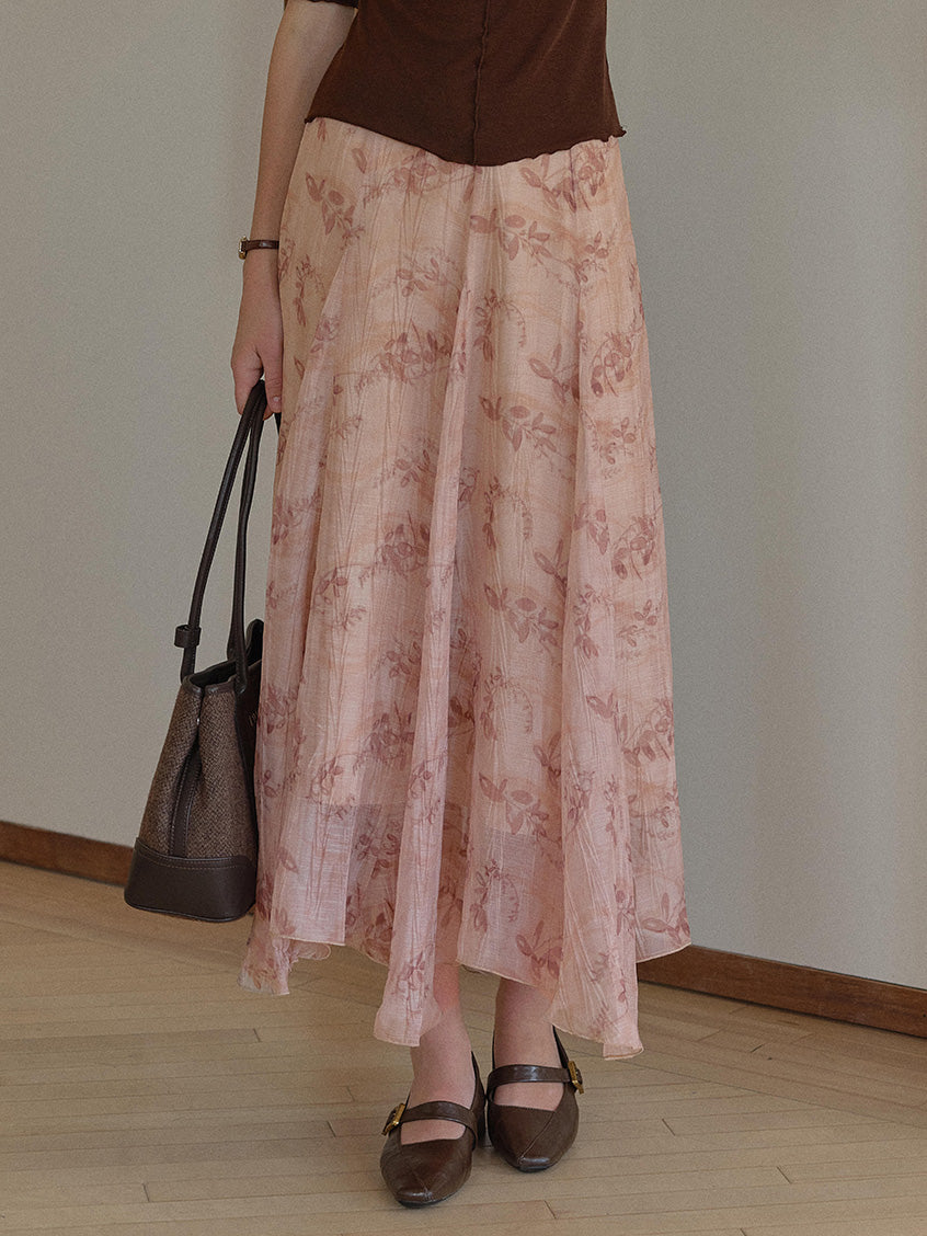Samara Floral Printed French Midi Skirt