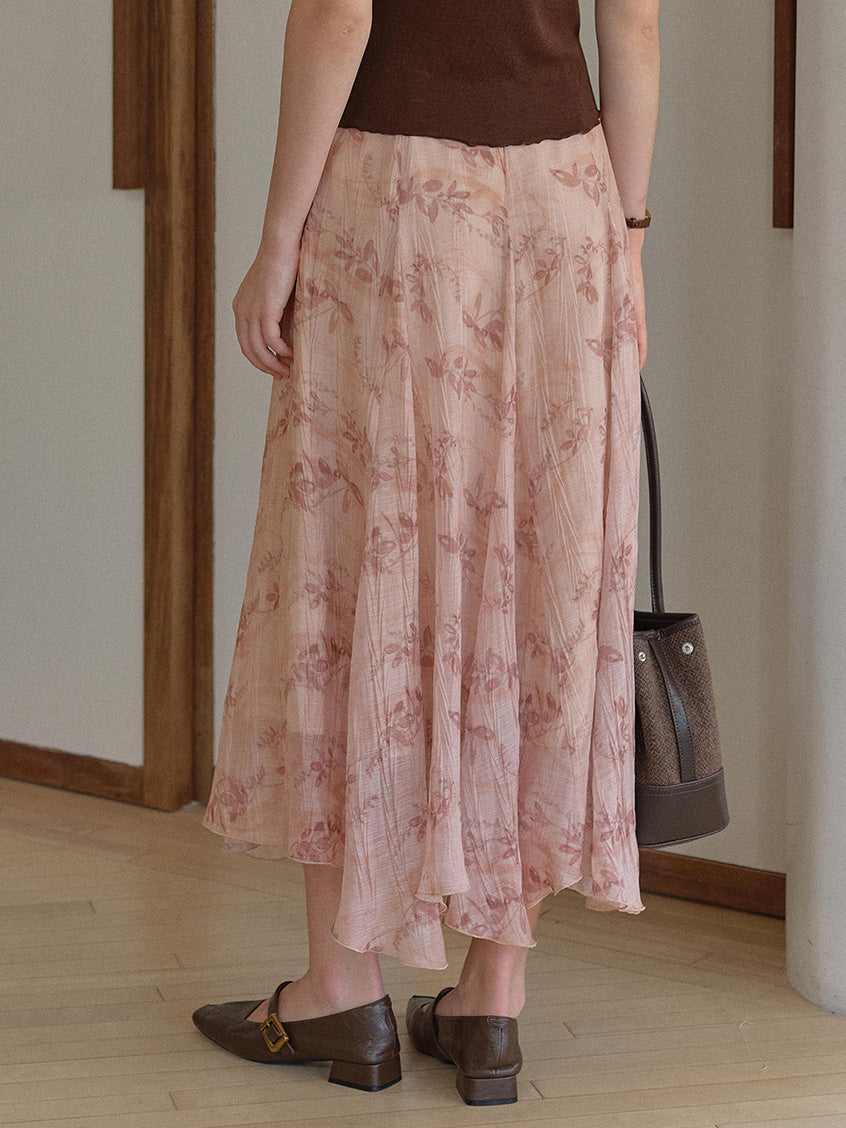 Samara Floral Printed French Midi Skirt