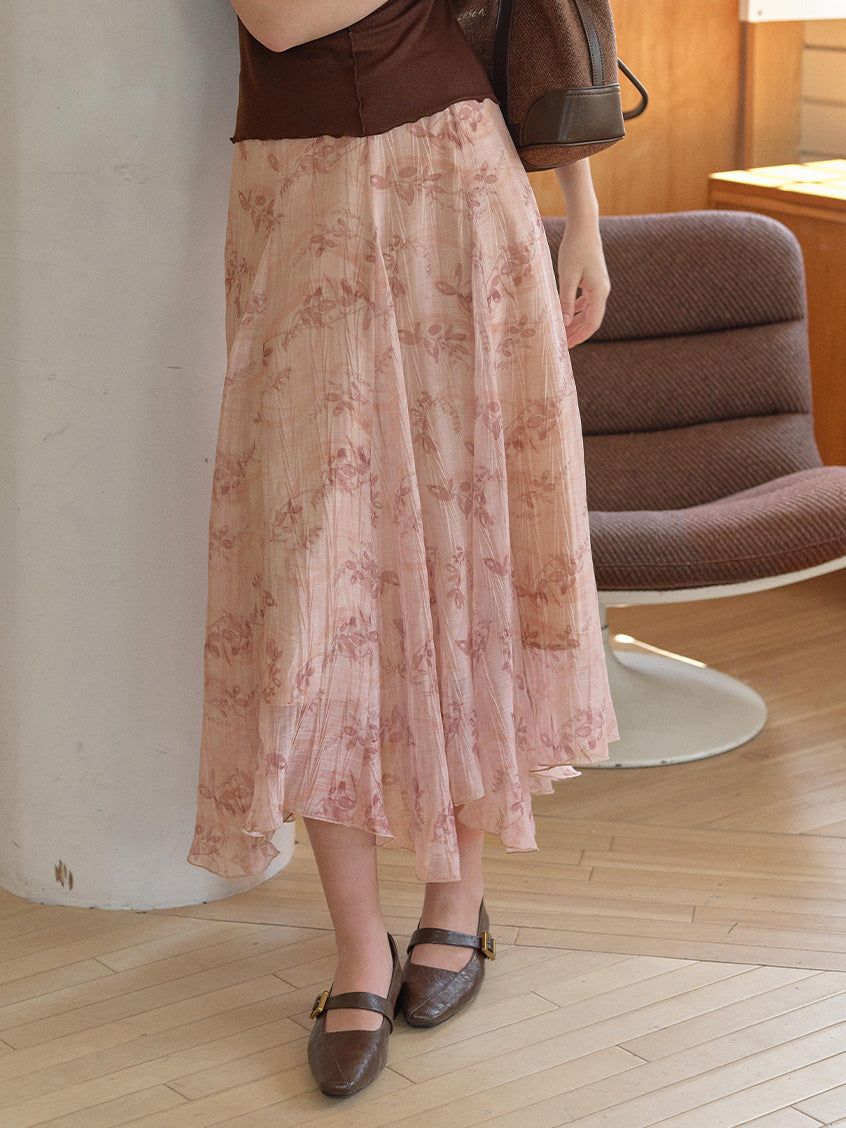 Samara Floral Printed French Midi Skirt
