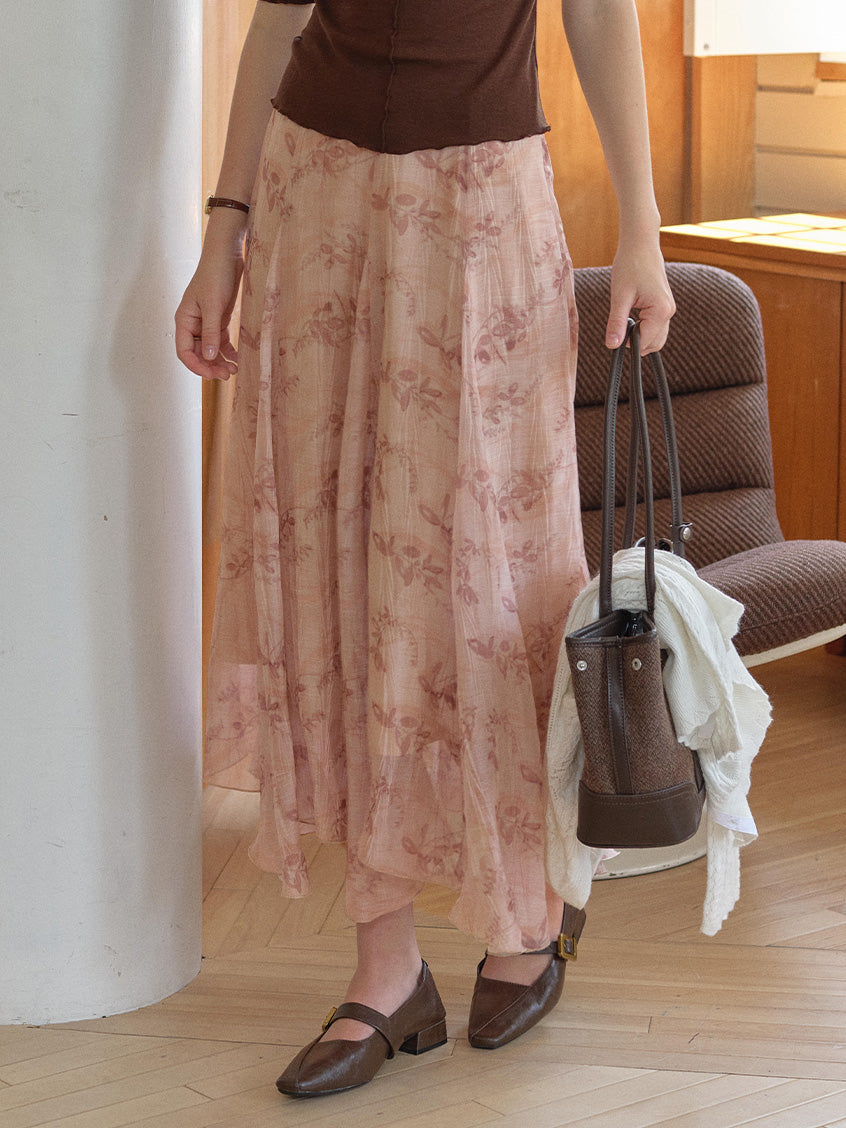 Samara Floral Printed French Midi Skirt