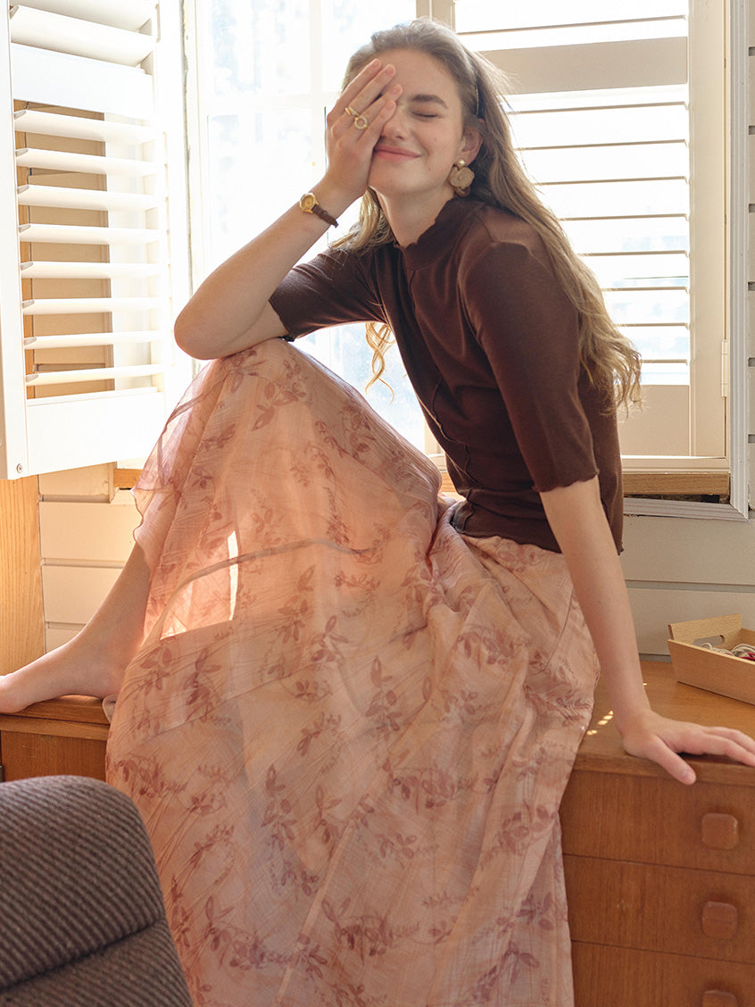 Samara Floral Printed French Midi Skirt