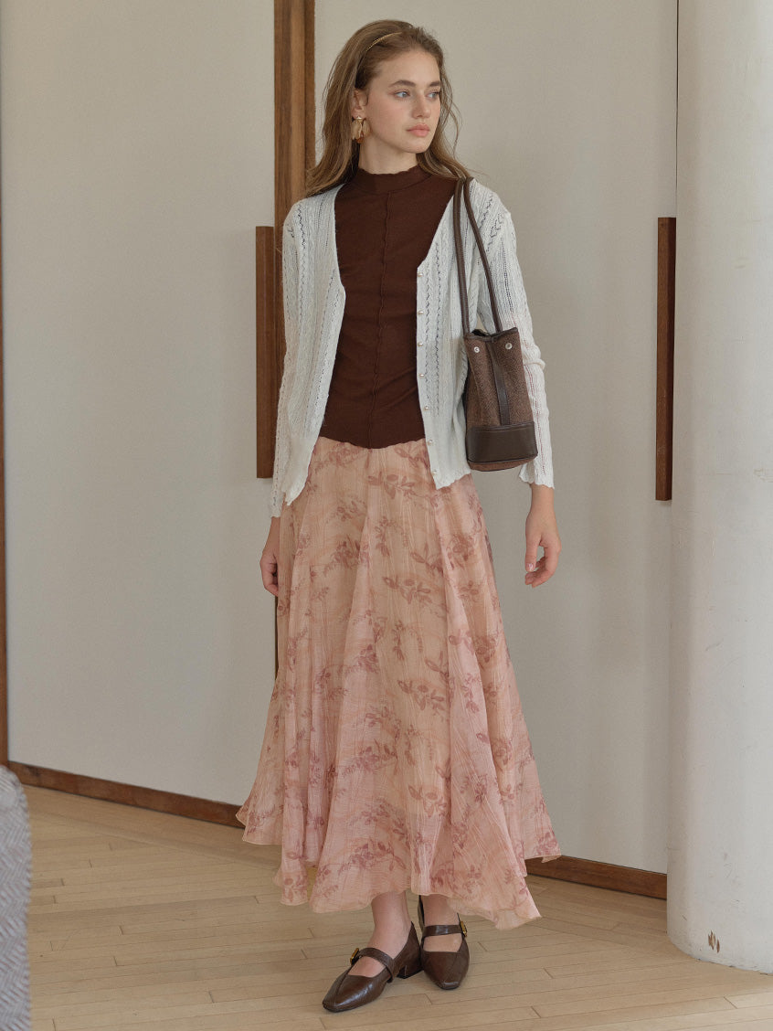 Samara Floral Printed French Midi Skirt