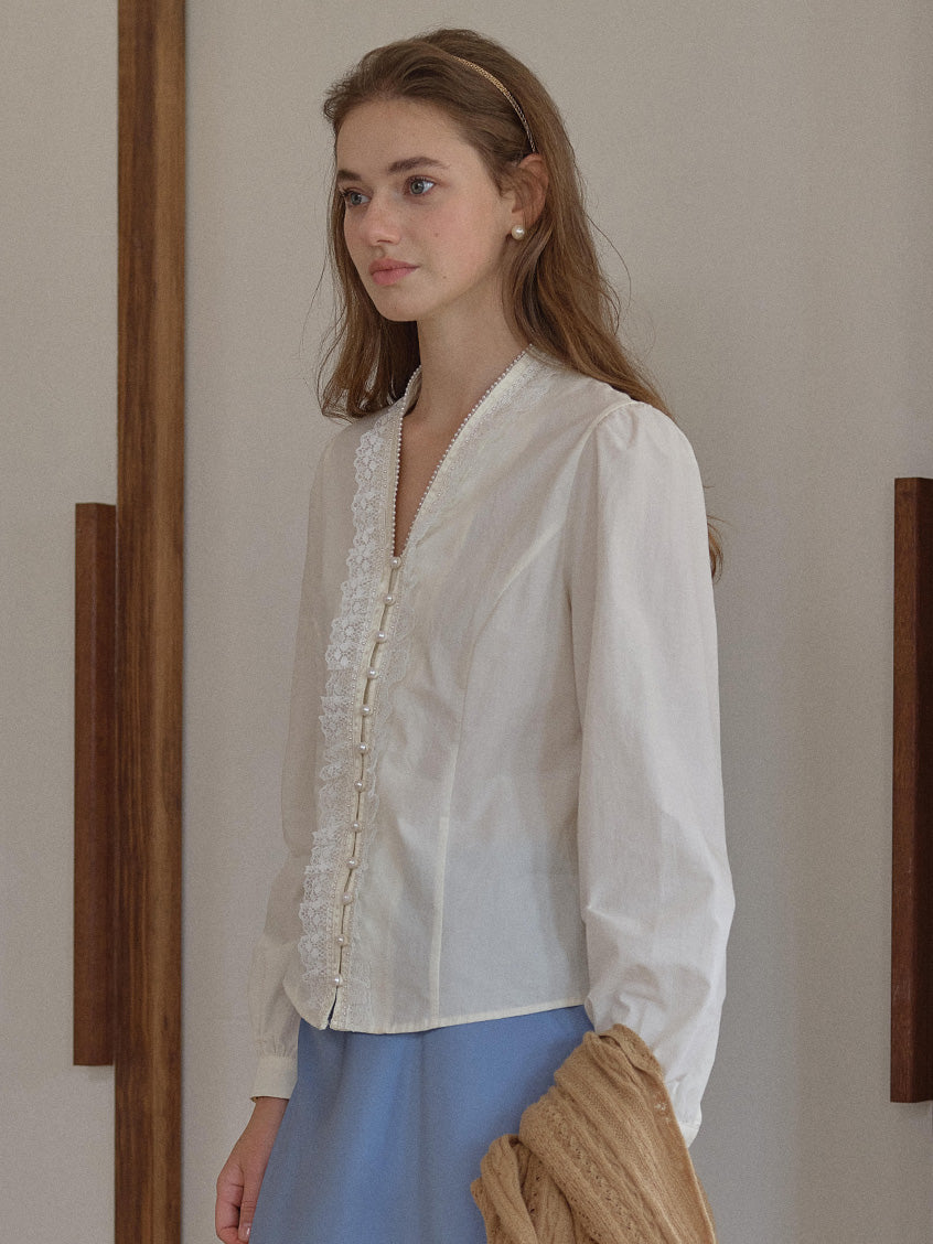 Melanie Cloud Cotton-Linen Ruffle Blouse