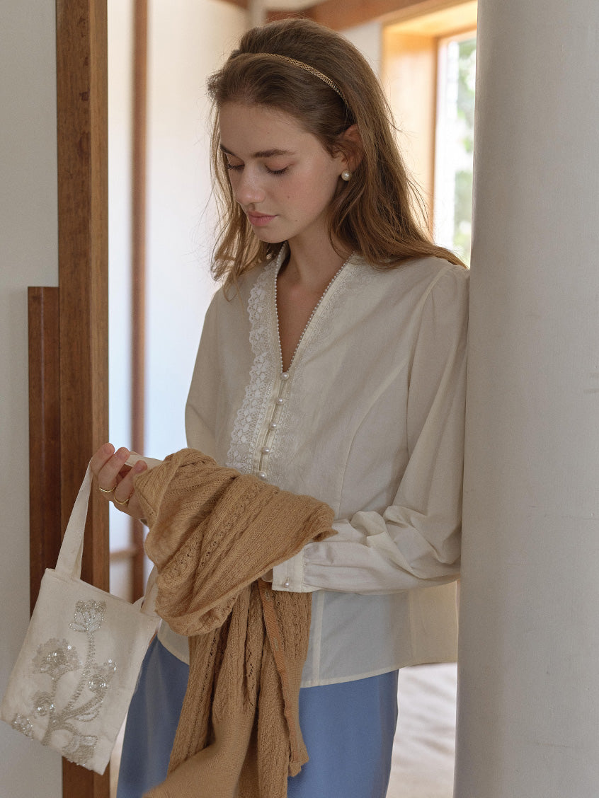 Melanie Cloud Cotton-Linen Ruffle Blouse
