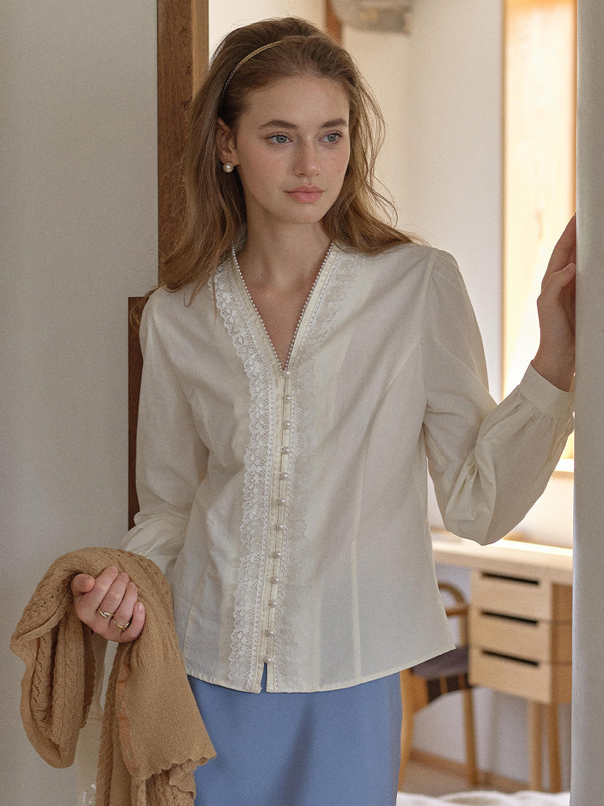 Melanie Cloud Cotton-Linen Ruffle Blouse