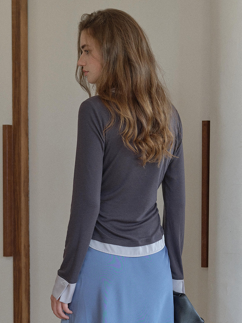 Malia Simple Two-Tone Layered Blouse